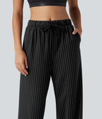 Mid Rise Drawstring Straight Leg InstantCool Stripe Tennis Trousers with Pockets — Black White Pinstripe — view 5