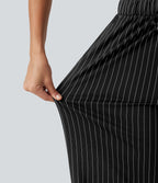 Mid Rise Drawstring Straight Leg InstantCool Stripe Tennis Trousers with Pockets — Black White Pinstripe — view 6