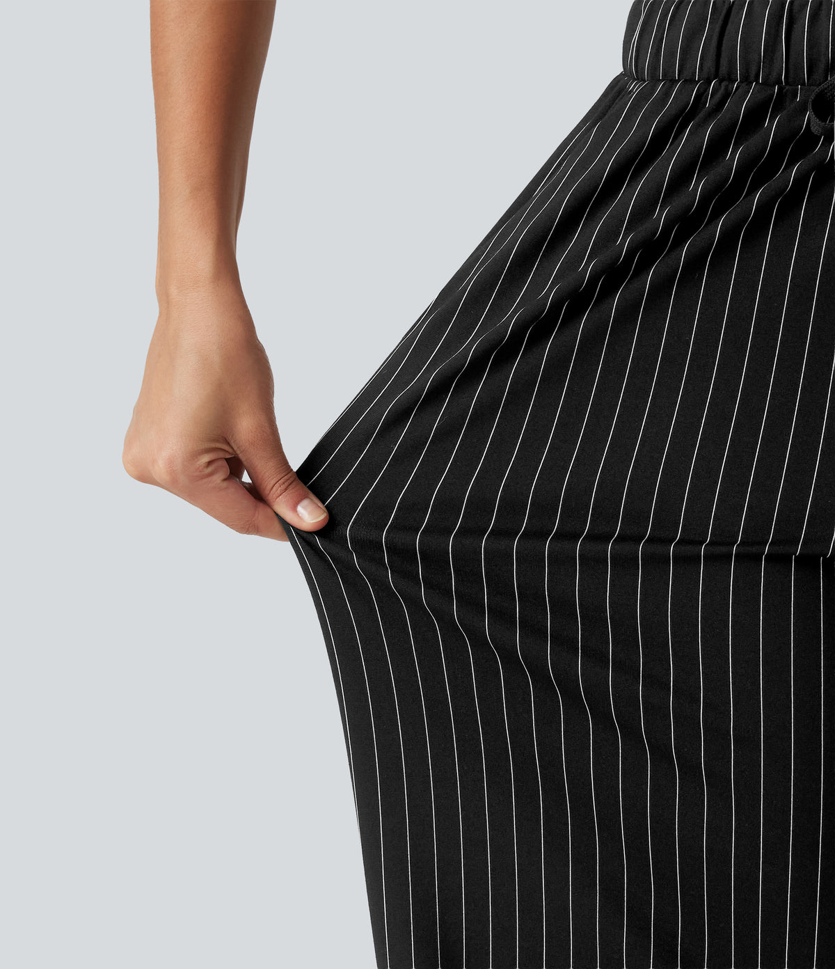 Mid Rise Drawstring Straight Leg InstantCool Stripe Tennis Trousers with Pockets — Black White Pinstripe — view 6