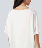 V Neck Contrast Mesh Short Sleeve Casual T-Shirt — White — view 6