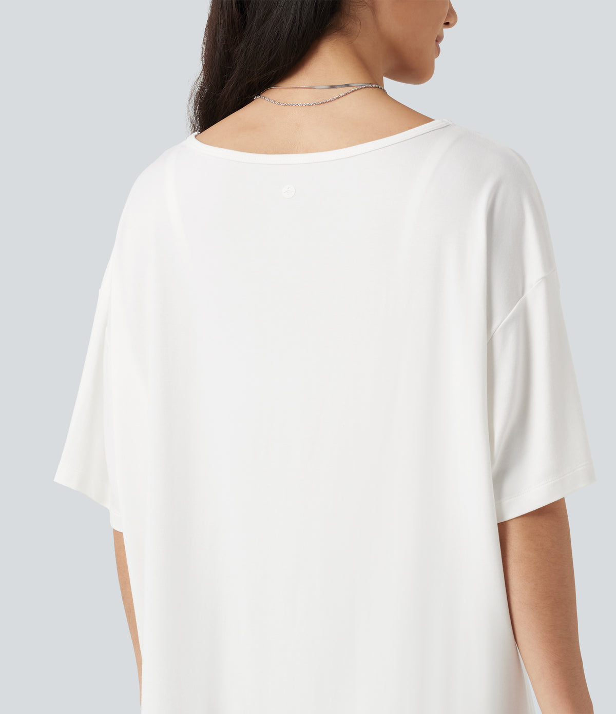 V Neck Contrast Mesh Short Sleeve Casual T-Shirt — White — view 6