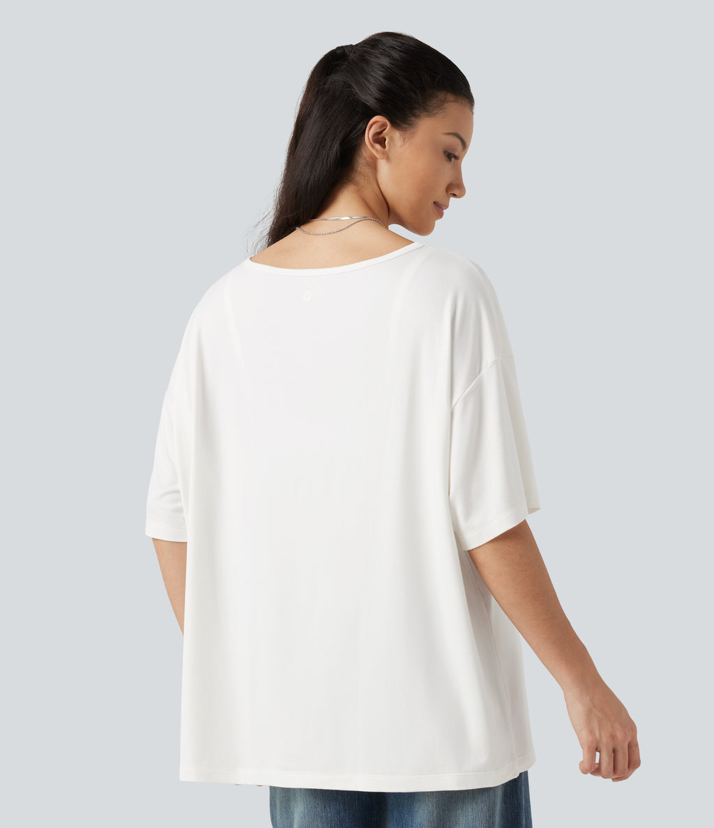 V Neck Contrast Mesh Short Sleeve Casual T-Shirt — White — view 2