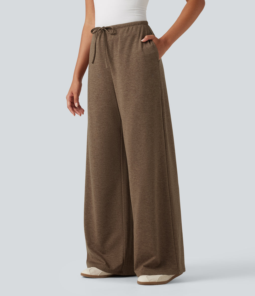 Mid Rise Drawstring Baggy Quick Dry Fleece Casual Sweatpants with Pockets-UPF40+ — Claystone — view 3
