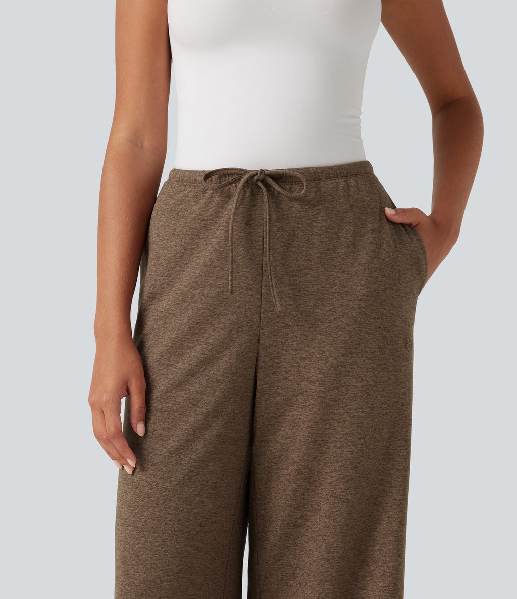 Mid Rise Drawstring Baggy Quick Dry Fleece Casual Sweatpants with Pockets-UPF40+ — Claystone — view 4