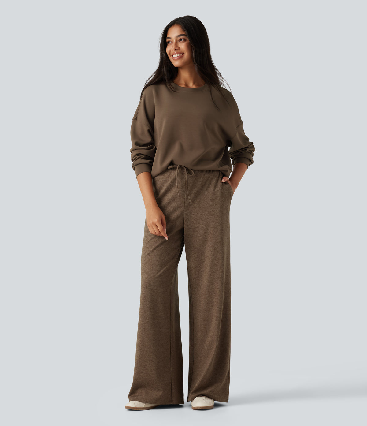 Mid Rise Drawstring Baggy Quick Dry Fleece Casual Sweatpants with Pockets-UPF40+ — Claystone — view 6