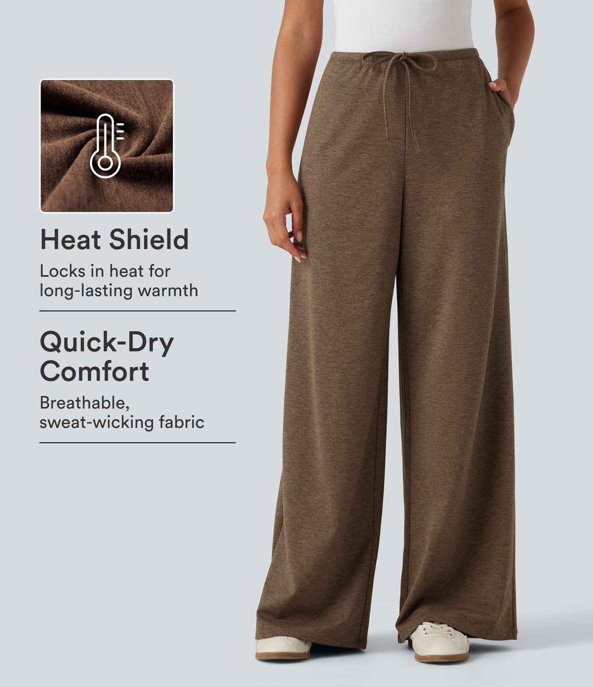 Mid Rise Drawstring Baggy Quick Dry Fleece Casual Sweatpants with Pockets-UPF40+ — Claystone — view 1