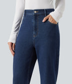 High Waisted Flare Casual Jeans with Pockets — Inkling Blue Denim — view 4