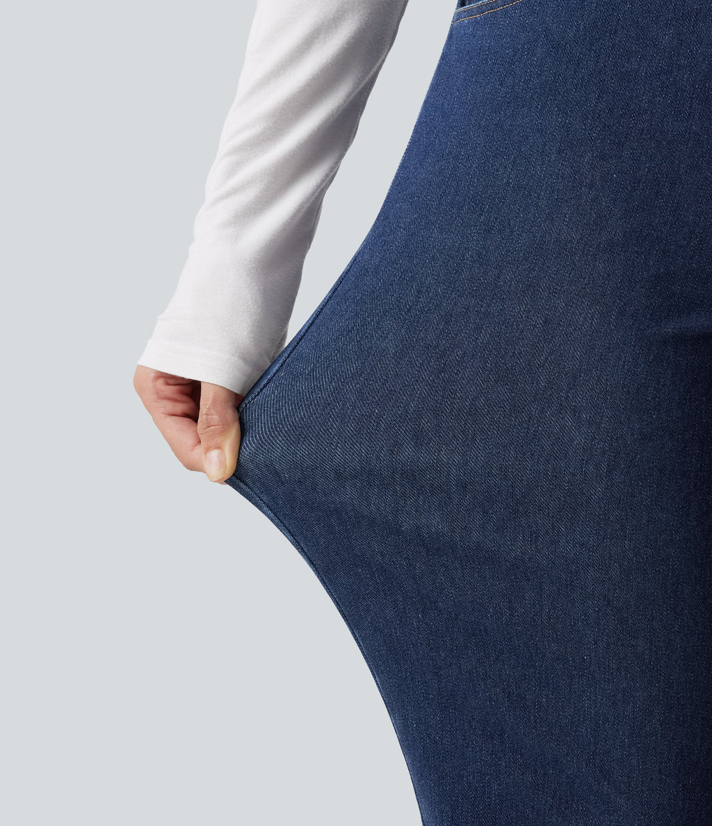 High Waisted Flare Casual Jeans with Pockets — Inkling Blue Denim — view 6