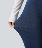 High Waisted Flare Casual Jeans with Pockets — Inkling Blue Denim — view 6