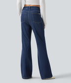 High Waisted Flare Casual Jeans with Pockets — Inkling Blue Denim — view 2