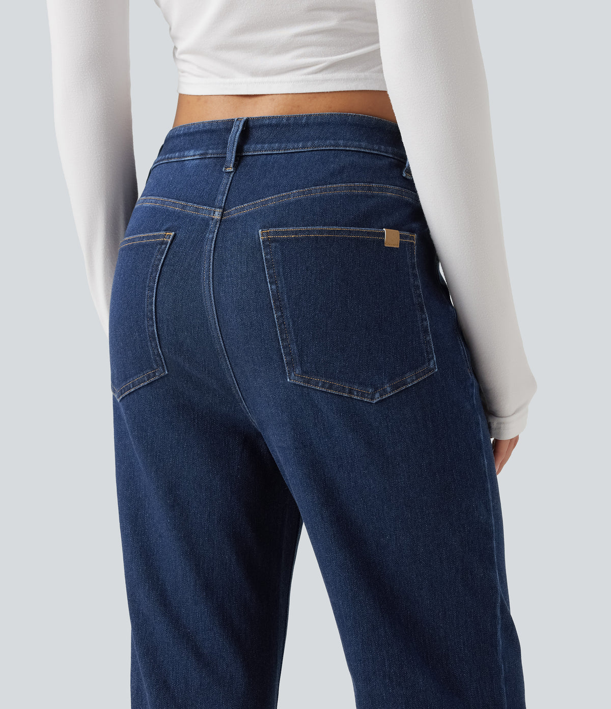 High Waisted Flare Casual Jeans with Pockets — Inkling Blue Denim — view 5