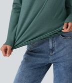 V Neck Ruched Long Sleeve Casual Top — Jade Green Floral Yarn — view 6