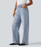 High Waisted Barrel Leg Casual Jeans with Pockets — Malibu Blue Denim — view 3