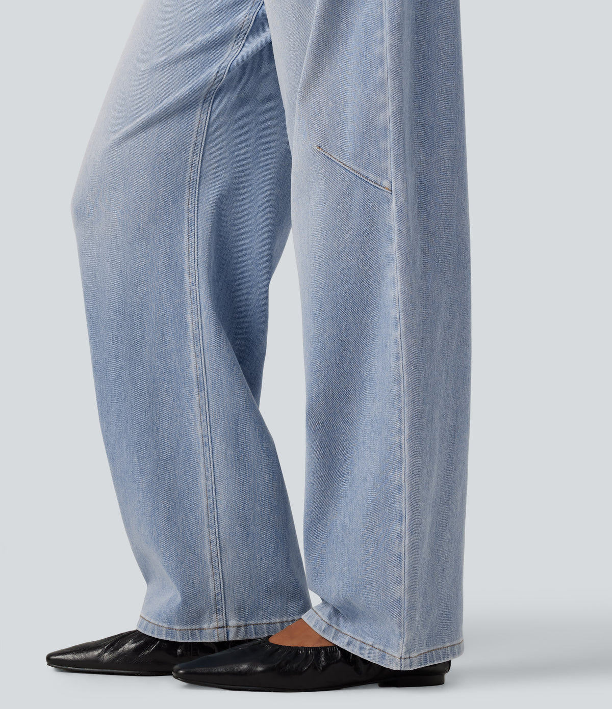 High Waisted Barrel Leg Casual Jeans with Pockets — Malibu Blue Denim — view 5