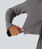 V Neck Tie Front Long Sleeve Casual Top — Darl Gray Floral Yarn — view 6