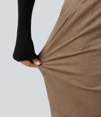 High Waisted Bodycon Suede Mini Party Skirt with Pockets — Coca Mocha — view 6