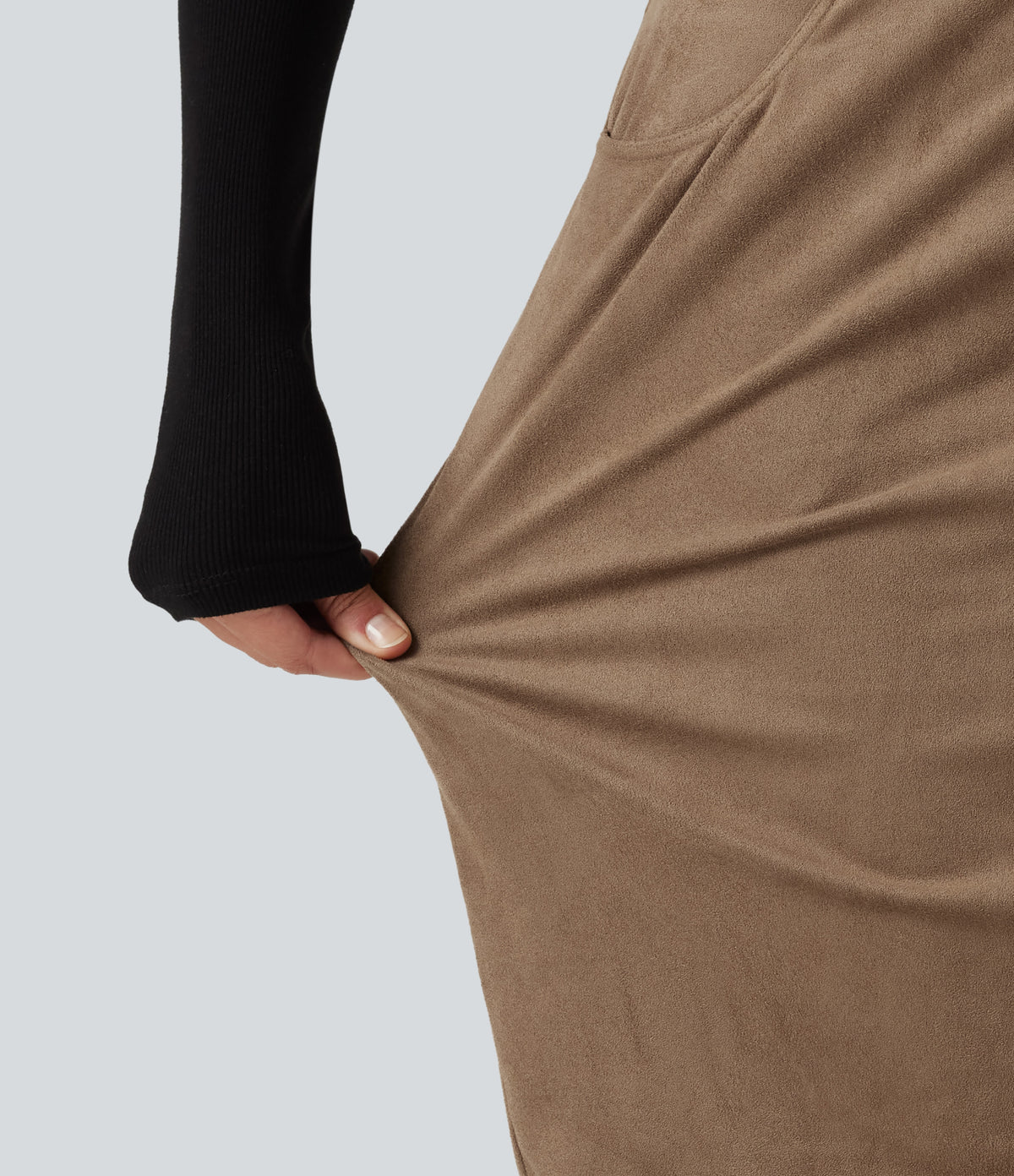 High Waisted Bodycon Suede Mini Party Skirt with Pockets — Coca Mocha — view 6