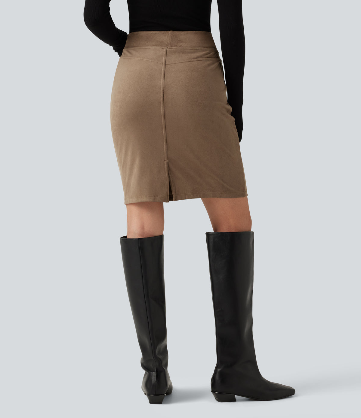 High Waisted Bodycon Suede Mini Party Skirt with Pockets — Coca Mocha — view 2