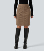 High Waisted Bodycon Suede Mini Party Skirt with Pockets — Coca Mocha — view 1