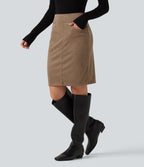 High Waisted Bodycon Suede Mini Party Skirt with Pockets — Coca Mocha — view 3