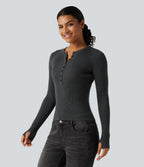 Henley Neck Long Sleeve Thumb Hole Work Wool-Blend Jumper — Volcanic Ash — view 3