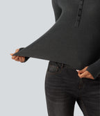 Henley Neck Long Sleeve Thumb Hole Work Wool-Blend Jumper — Volcanic Ash — view 7