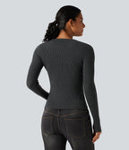 Henley Neck Long Sleeve Thumb Hole Work Wool-Blend Jumper — Volcanic Ash — view 2