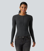 Henley Neck Long Sleeve Thumb Hole Work Wool-Blend Jumper — Volcanic Ash — view 4