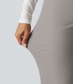 High Waisted Twill Bootcut Work Trousers with Pockets — Elephant Skin — view 6