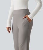 High Waisted Twill Bootcut Work Trousers with Pockets — Elephant Skin — view 4