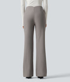 High Waisted Twill Bootcut Work Trousers with Pockets — Elephant Skin — view 2