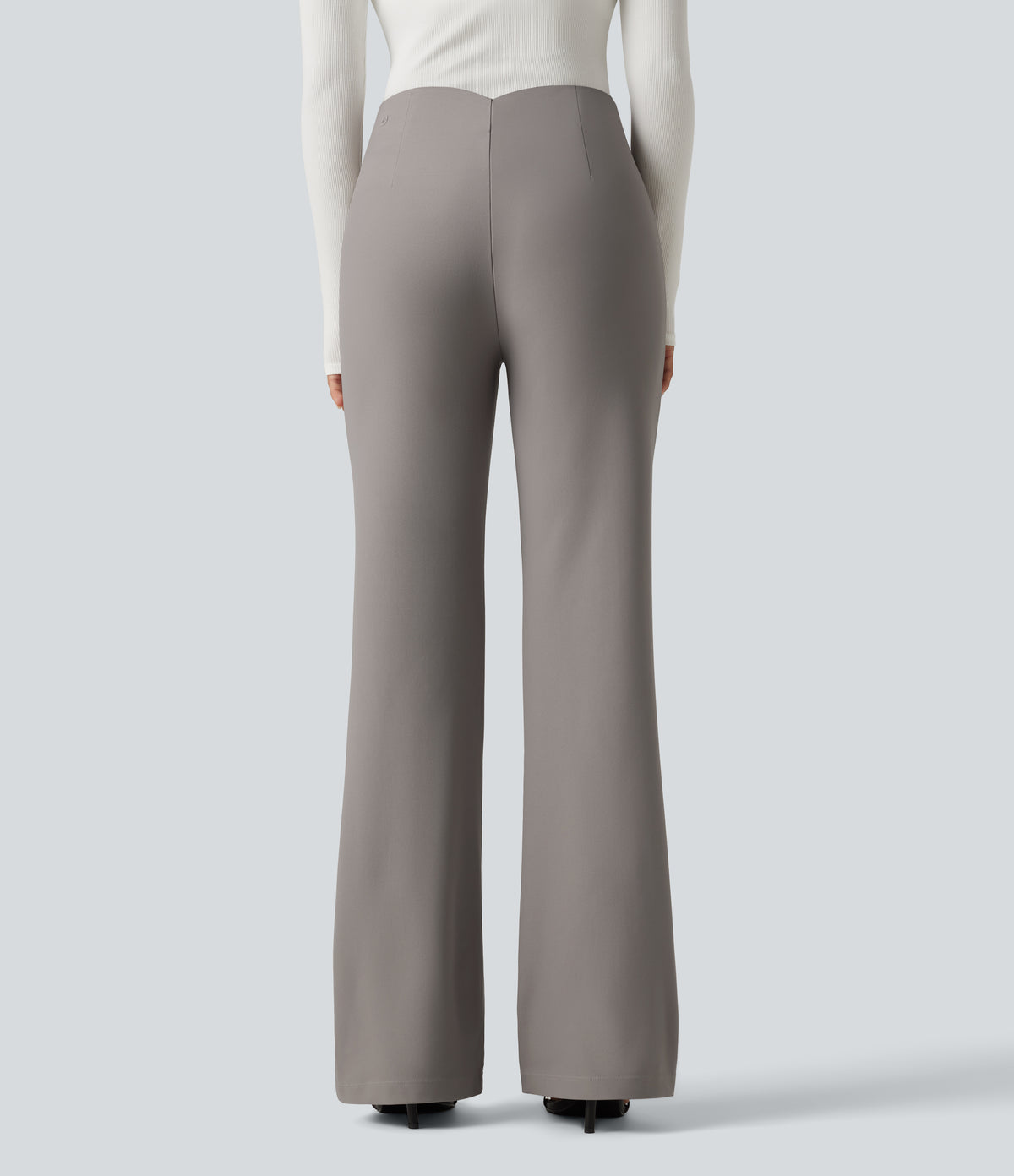 High Waisted Twill Bootcut Work Trousers with Pockets — Elephant Skin — view 2