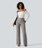 High Waisted Twill Bootcut Work Trousers with Pockets — Elephant Skin — view 7
