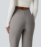 High Waisted Twill Bootcut Work Trousers with Pockets — Elephant Skin — view 5
