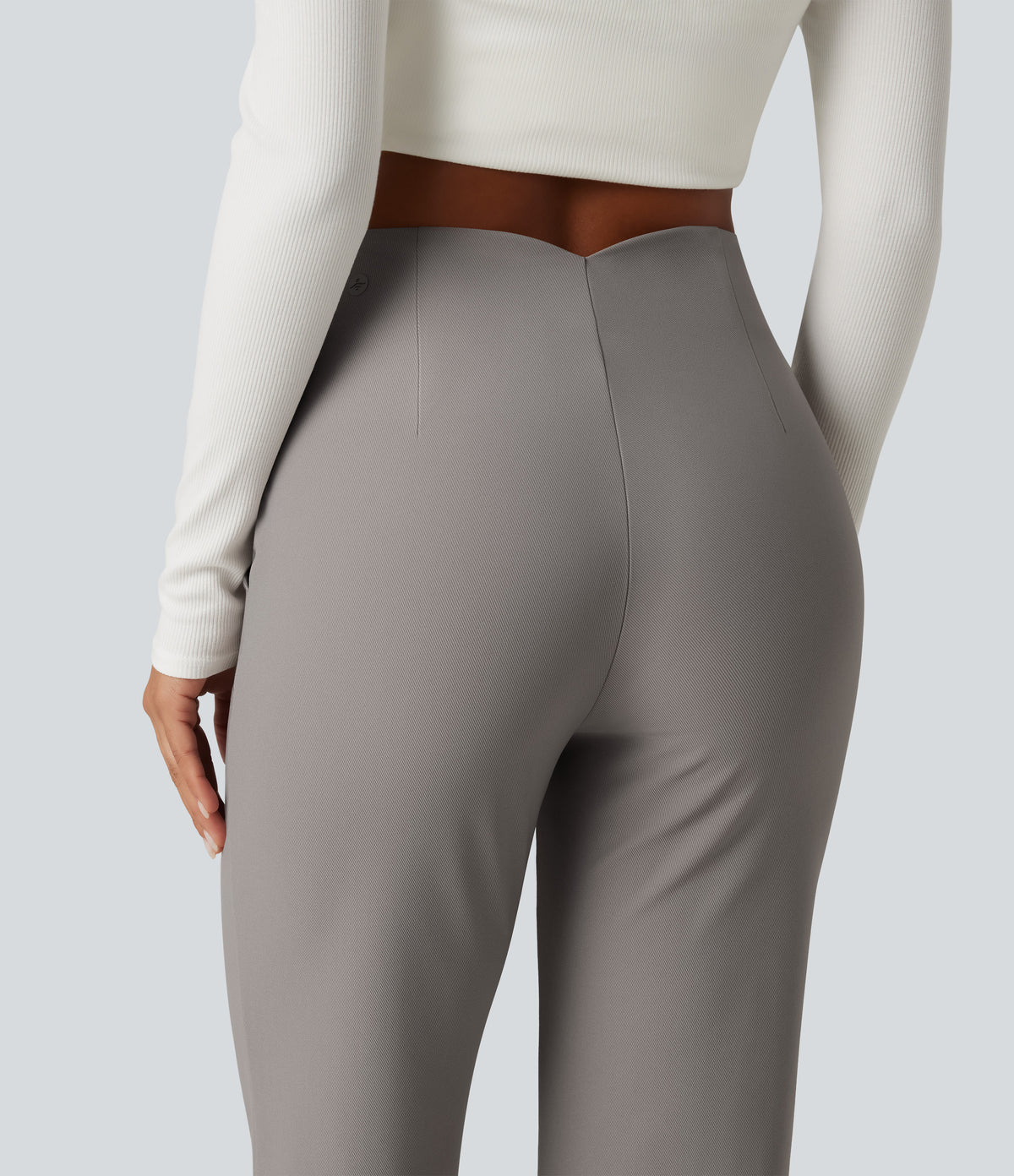 High Waisted Twill Bootcut Work Trousers with Pockets — Elephant Skin — view 5