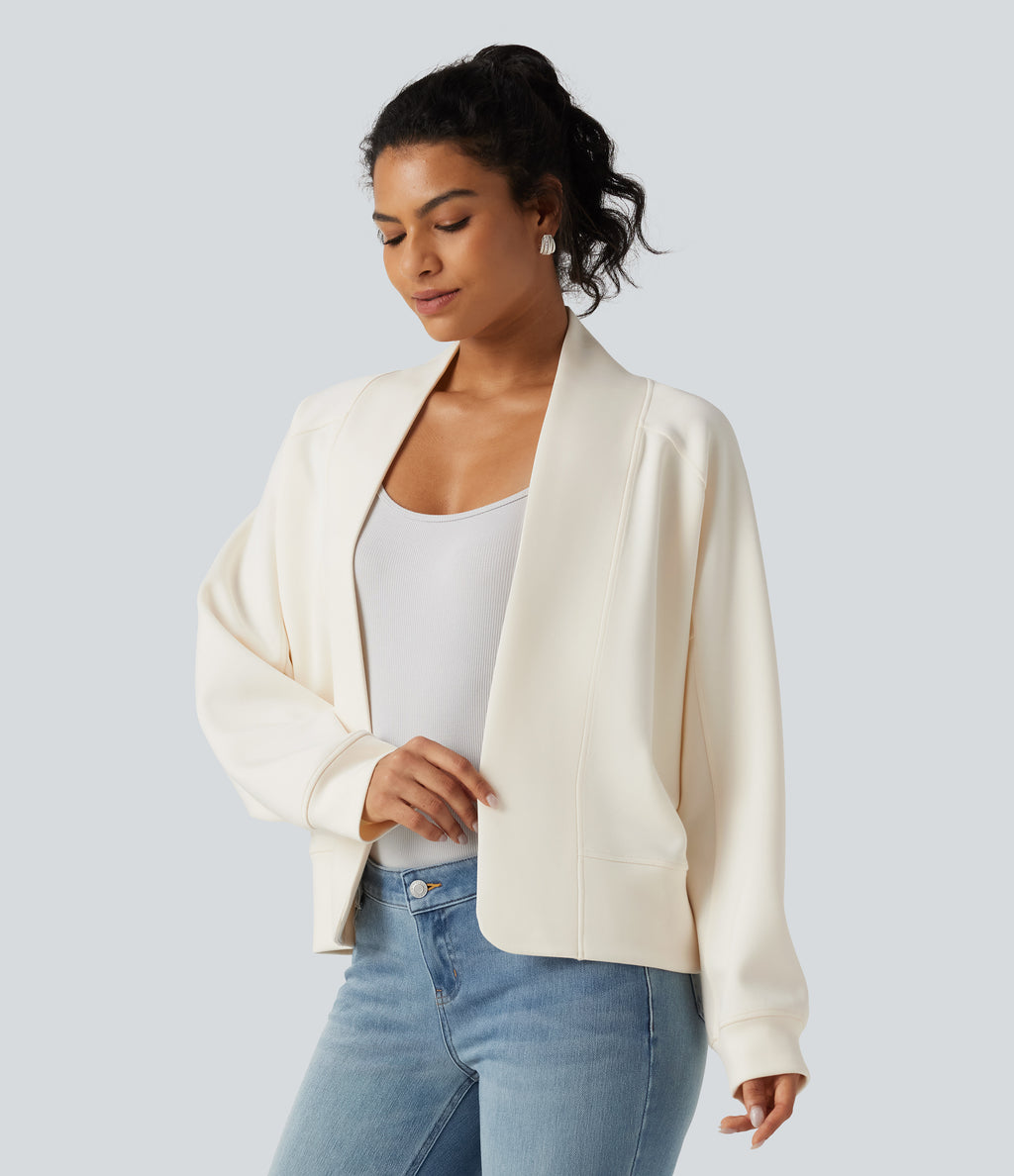 Open Front Long Sleeve Casual Jacket — Tofu — view 3