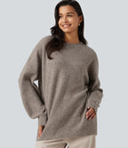 Round Neck Dropped Long Sleeve Work Wool-Blend Jumper — Simply Taupe — view 4