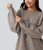 Round Neck Dropped Long Sleeve Work Wool-Blend Jumper — Simply Taupe — view 5
