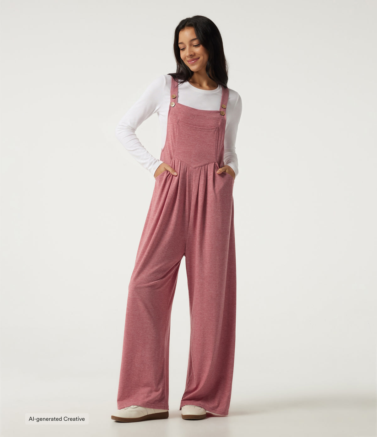 Heathered Casual Dungarees with Pockets — Brick Red Mix — view 1