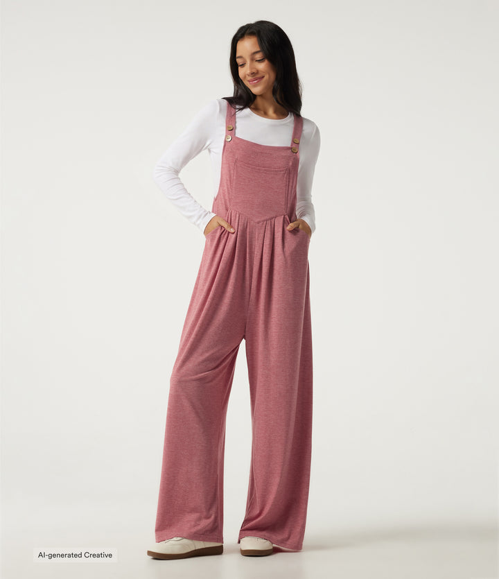 Heathered Casual Dungarees with Pockets — Brick Red Mix — view 1