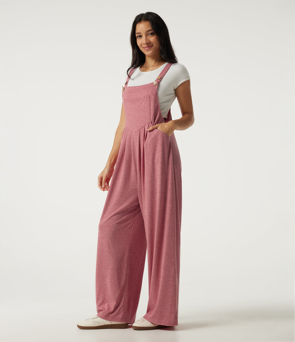 Heathered Casual Dungarees with Pockets — Brick Red Mix — view 3