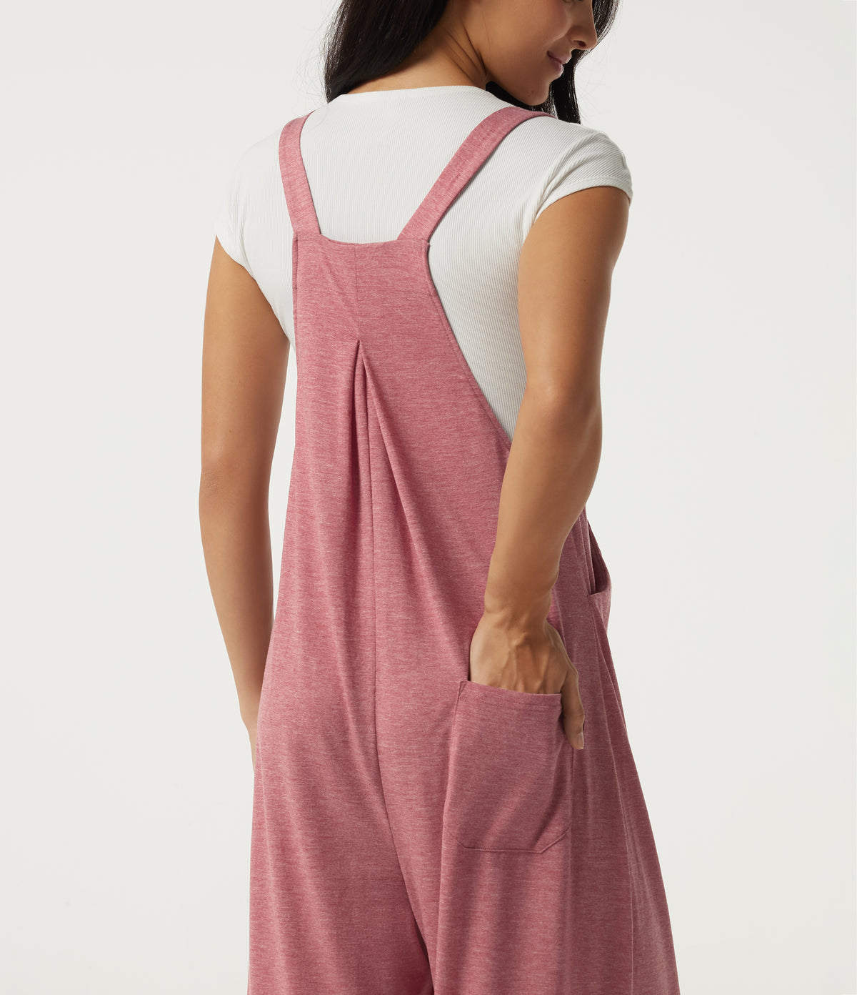 Heathered Casual Dungarees with Pockets — Brick Red Mix — view 5