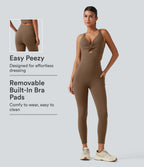 V Neck Built-in Bra Workout Jumpsuit with Pockets-Edition — Sepia — view 1