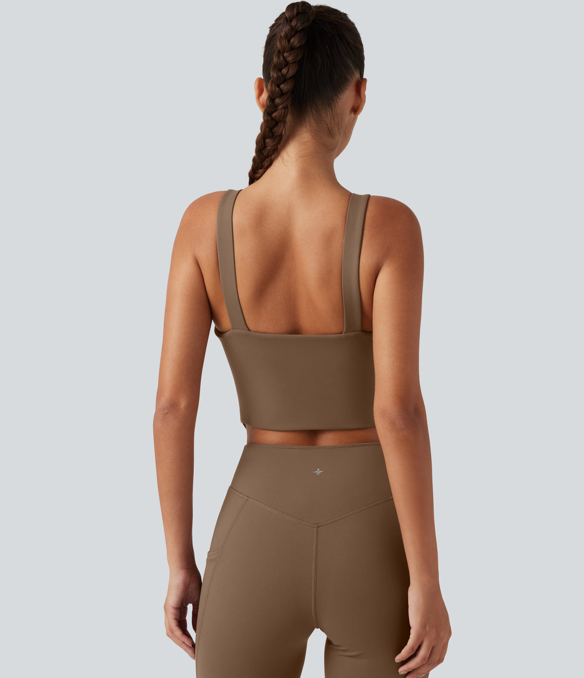V Neck Built-in Bra Workout Jumpsuit with Pockets-Edition — Sepia — view 5