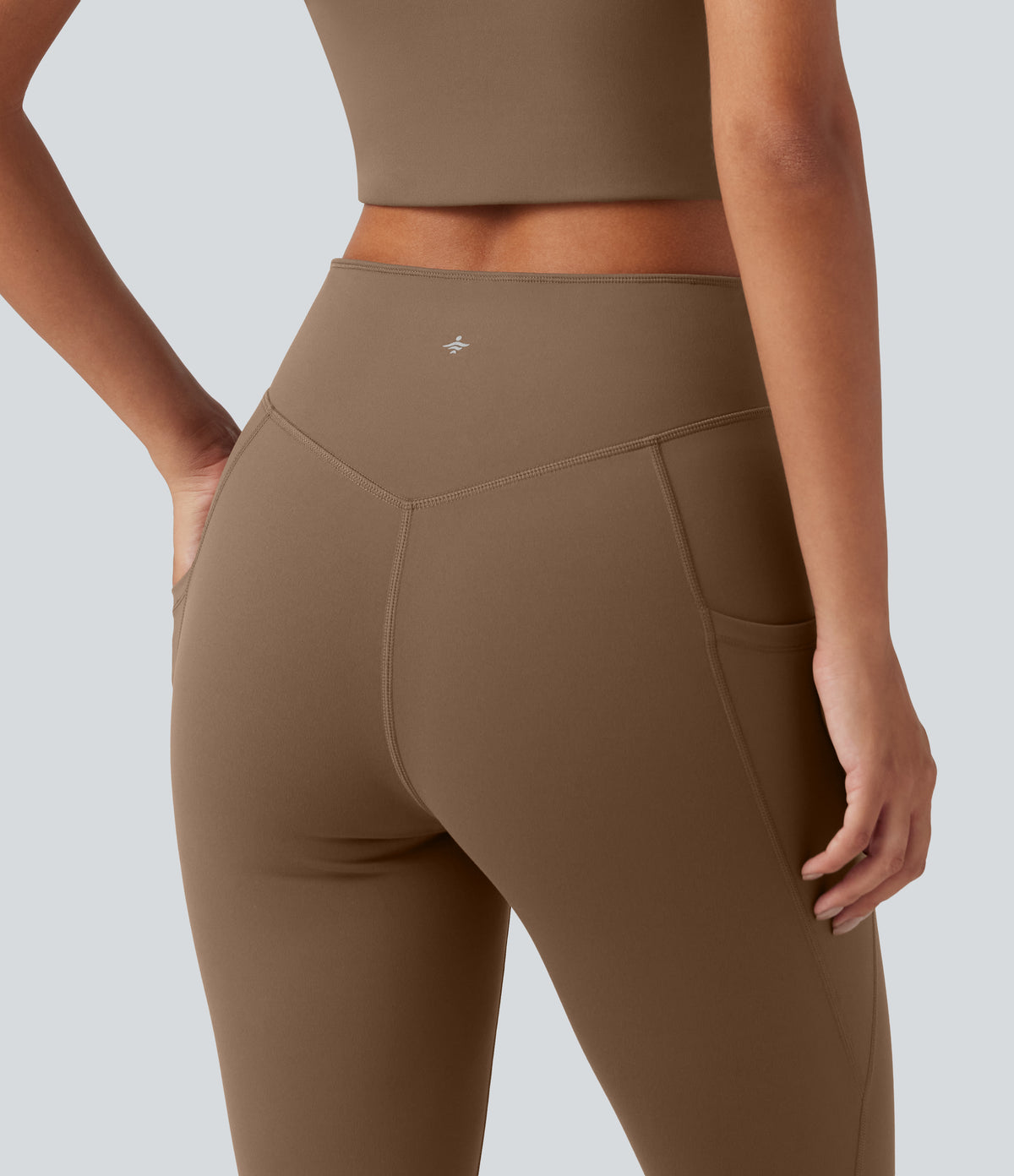 V Neck Built-in Bra Workout Jumpsuit with Pockets-Edition — Sepia — view 6