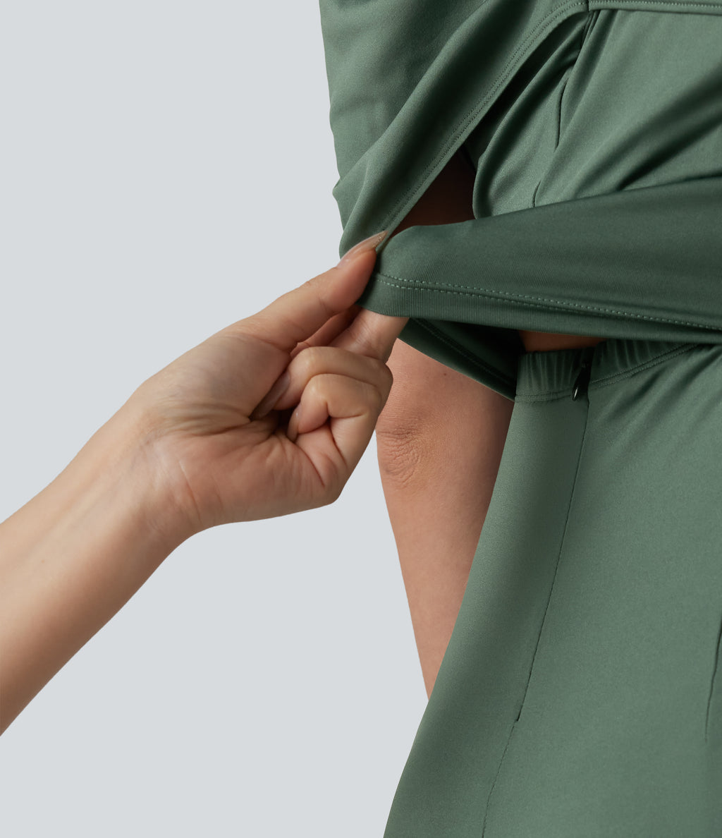 Off Shoulder Short Sleeve Built-in Bra Casual Jumpsuit with Pockets-Edition — Duck Green — view 6
