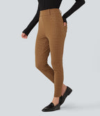 High Waisted Stretchy PU Leopard Print Fleece Casual Leggings with Pockets — Bronzed Tan — view 2