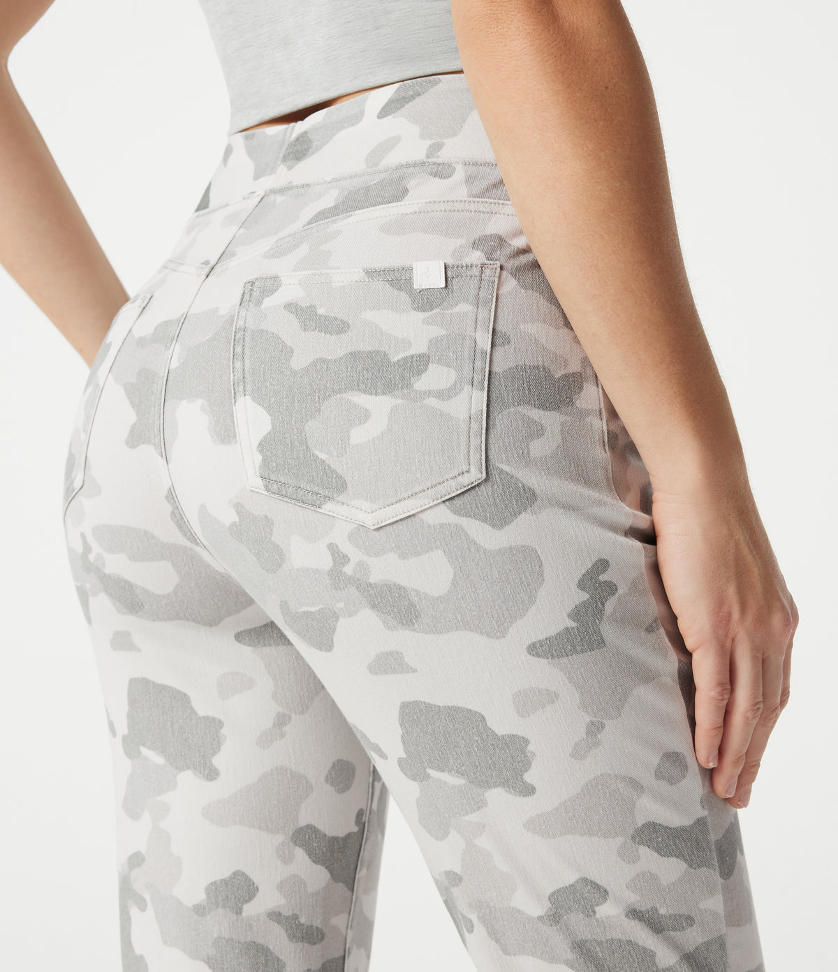 High Waisted Camo Bootcut Casual Jeans with Pockets — Camo – Light Grey White — view 4
