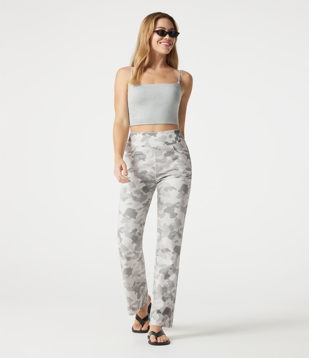 High Waisted Camo Bootcut Casual Jeans with Pockets — Camo – Light Grey White — view 8