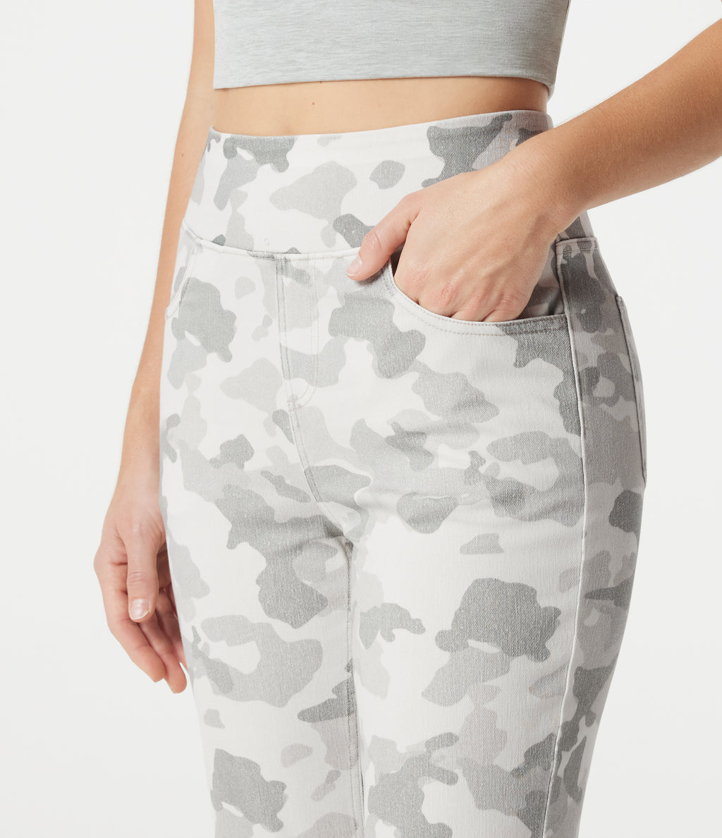 High Waisted Camo Bootcut Casual Jeans with Pockets — Camo – Light Grey White — view 5